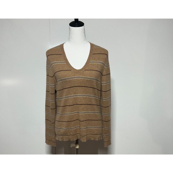 Valerie Stevens Sweater Womens Large‎ Brown Stripe 100% Cashmere Long Sleeve - Picture 2 of 11